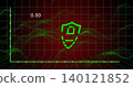 Displaying central green shield icon on virtual dashboard, over 3D grid, point-cloud '0 140121852