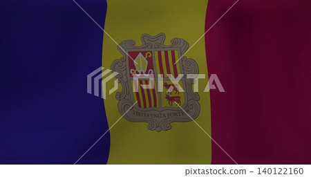 Displaying tricolor flag with blue yellow red stripes in studio, showing coat of arms, mitre, cows Displaying tricolor flag with blue yellow red stripes in studio, showing coat of arms, mitre, cows 140122160