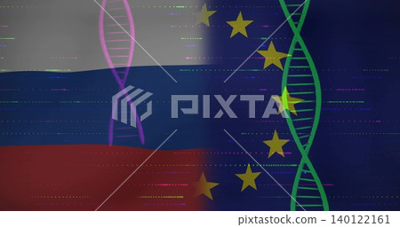 Displaying split digital composition at center, combining tricolor bands and stars with DNA helices Displaying split digital composition at center, combining tricolor bands and stars with DNA helices 140122161