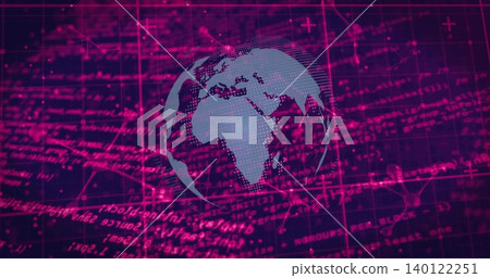 Displaying dotted globe of Africa Europe western Asia in dashboard, showing magenta grid and links Displaying dotted globe of Africa Europe western Asia in dashboard, showing magenta grid and links 140122251
