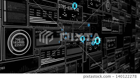 Displaying data panels and line graphs in digital control wall, showing cyan node markers Displaying data panels and line graphs in digital control wall, showing cyan node markers 140122278