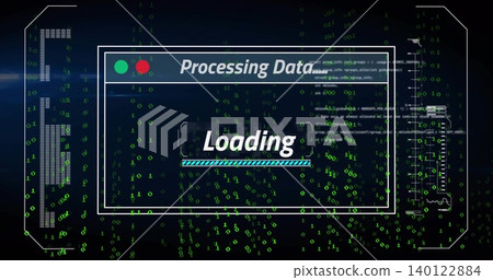 Displaying central white-framed dialog box on virtual interface, showing teal-striped progress bar Displaying central white-framed dialog box on virtual interface, showing teal-striped progress bar 140122884