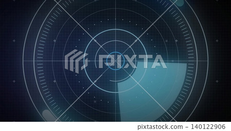 Displaying radar circle showing rings, crosshair, ticks on cockpit display, lower-right sweep blips Displaying radar circle showing rings, crosshair, ticks on cockpit display, lower-right sweep blips 140122906