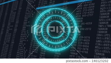 Glowing cyan concentric HUD scanning monitoring dashboard, overlaying log columns and ERROR strings Glowing cyan concentric HUD scanning monitoring dashboard, overlaying log columns and ERROR strings 140123202