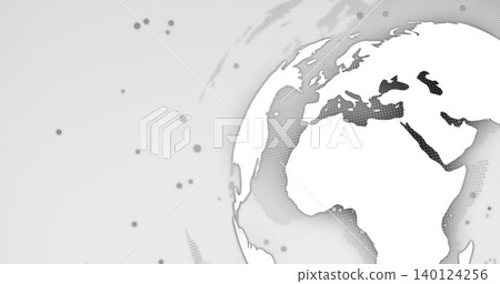 Showing stylized globe displaying Europe North Africa and Mideast on right, with halftone nodes Showing stylized globe displaying Europe North Africa and Mideast on right, with halftone nodes 140124256