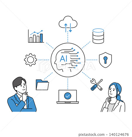 一套面向使用人工智慧的商務人士的圖示。 一套面向使用人工智慧的商務人士的圖示。 140124676