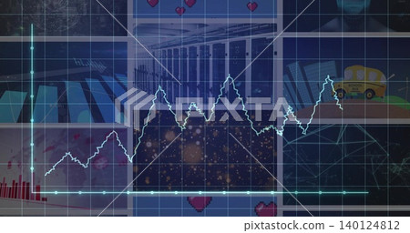 Displaying neon cyan line chart pulsing across dashboard, with glowing nodes and tiled panels Displaying neon cyan line chart pulsing across dashboard, with glowing nodes and tiled panels 140124812