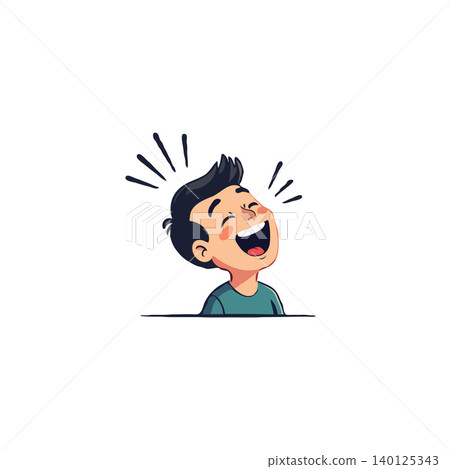 An engaging cartoon illustration presents a young boy captured in a moment of uninhibited laughter. The clean line art and simplistic design accentuate his expressive face and convey a sense of 140125343