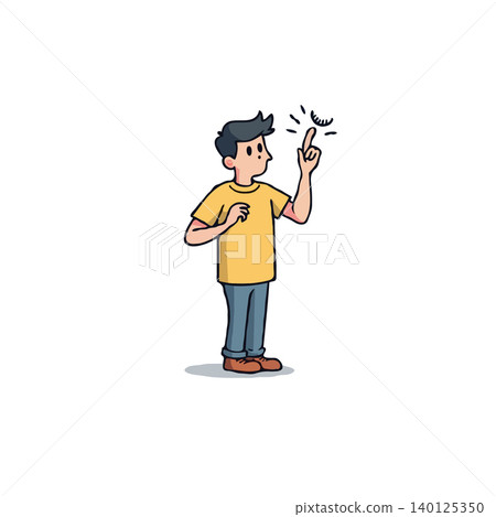Cartoon illustration of a young character touching a floating crescent moon, depicted with a shimmering light effect emanating from the point of contact. The design emphasizes simplicity and 140125350