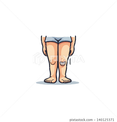 Illustration of cartoon-style legs with a bandage plaster on the knee signifies a child's injury. It highlights the themes of childhood injuries, healthcare, and treatment. The image conveys Illustration of cartoon-style legs with a bandage plaster on the knee signifies a child's injury. It highlights the themes of childhood injuries, healthcare, and treatment. The image conveys 140125371