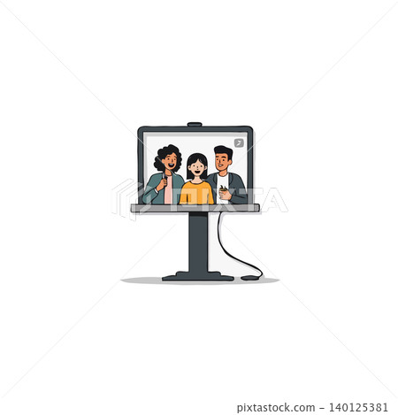 A heartwarming illustration showcases a family joyfully connecting through a virtual video conference. The bright and inviting screen displays their smiling faces, highlighting the ease and A heartwarming illustration showcases a family joyfully connecting through a virtual video conference. The bright and inviting screen displays their smiling faces, highlighting the ease and 140125381