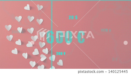Showing white paper heart cluster on pastel pink with vertical cyan line and turquoise 600 € 140125445