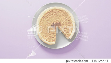 Displaying tart on white plate on lilac tabletop, showing wedge, spice garnish, shadow, overlays Displaying tart on white plate on lilac tabletop, showing wedge, spice garnish, shadow, overlays 140125451