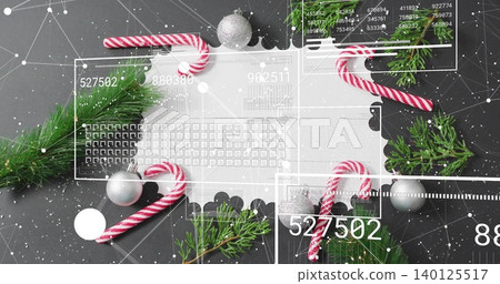 Displaying scalloped doily with candy canes, evergreen sprigs, silver baubles, HUD overlay on table Displaying scalloped doily with candy canes, evergreen sprigs, silver baubles, HUD overlay on table 140125517