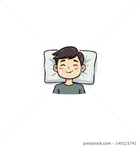 A charming cartoon image shows a man sound asleep on a comfortable pillow. The picture embodies tranquility with a sense of serenity, calmness, and joyful peacefulness. This sweet illustration A charming cartoon image shows a man sound asleep on a comfortable pillow. The picture embodies tranquility with a sense of serenity, calmness, and joyful peacefulness. This sweet illustration 140125741