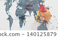Displaying translucent map overlay showing red Central-Asia heatmap in studio, rubber duck, rotors 140125879