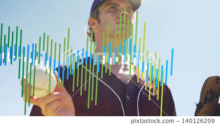 Extending player showing baseball to camera under blue sky, glove, cap, maroon jersey, color bars Extending player showing baseball to camera under blue sky, glove, cap, maroon jersey, color bars 140126209