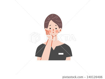 一位表情憂慮的美容顧問的插圖。 一位表情憂慮的美容顧問的插圖。 140126486
