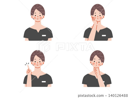 一組描繪女性美容顧問面部表情的插圖。 一組描繪女性美容顧問面部表情的插圖。 140126488