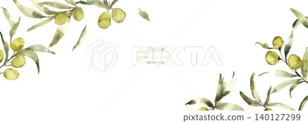 Watercolor painting. Watercolor-style olive vector illustration. Summer olive plant background. Watercolor painting. Watercolor-style olive vector illustration. Summer olive plant background. 140127299