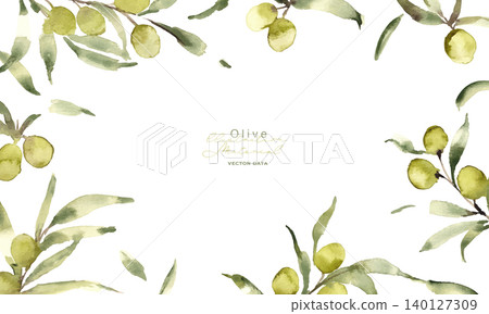 Watercolor painting. Watercolor-style olive vector illustration. Summer olive plant background. Watercolor painting. Watercolor-style olive vector illustration. Summer olive plant background. 140127309