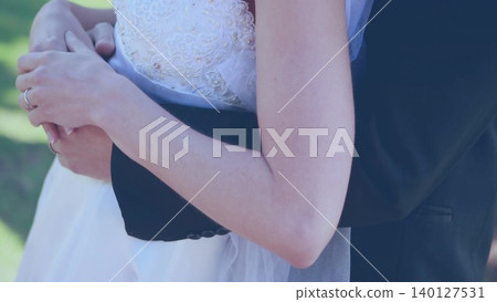 bride and groom are embracing in flat illustration with lace dress, pearls, ring, event planning bride and groom are embracing in flat illustration with lace dress, pearls, ring, event planning 140127531