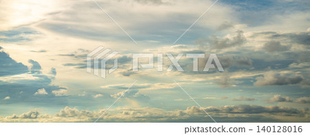 Dramatic overcast sky panorama with gray storm clouds during rainy season. Moody atmospheric background perfect for weather forecasting and emotional storytelling. Climate change awareness. 140128016
