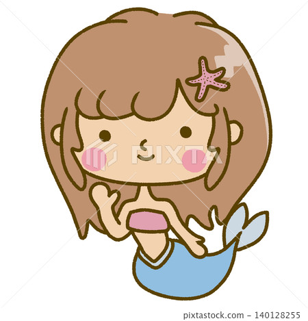 一個美人魚女孩在揮手。 一個美人魚女孩在揮手。 140128255