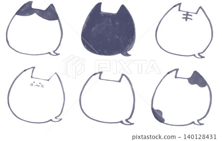 A set of cute, round cat speech bubbles drawn with softly colored markers. A set of cute, round cat speech bubbles drawn with softly colored markers. 140128431