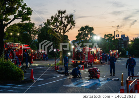 Firefighter night training Firefighter night training 140128638