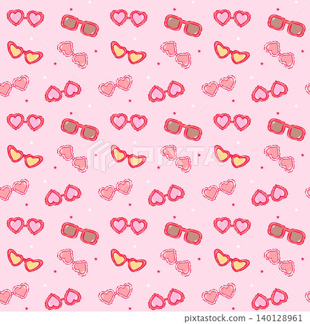 Retro heart shaped sunglasses seamless pattern with playful hand drawn doodle Retro heart shaped sunglasses seamless pattern with playful hand drawn doodle 140128961