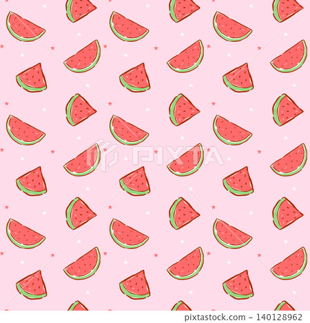 Retro watermelon sunglasses seamless pattern with playful hand drawn doodle aesthetic and whimsical summer fruit illustrations Retro watermelon sunglasses seamless pattern with playful hand drawn doodle aesthetic and whimsical summer fruit illustrations 140128962