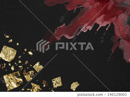 A Japanese-style background material featuring deep red watercolors and gold leaf swirling on jet-black washi paper. A Japanese-style background material featuring deep red watercolors and gold leaf swirling on jet-black washi paper. 140129001