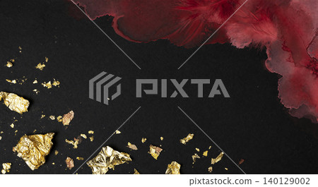 A Japanese-style background material featuring deep red watercolors and gold leaf swirling on jet-black washi paper. A Japanese-style background material featuring deep red watercolors and gold leaf swirling on jet-black washi paper. 140129002