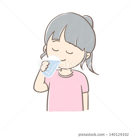 一幅女孩閉著眼睛喝水的插圖。 140129102