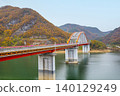 Red bridge and autumn leaves 140129249