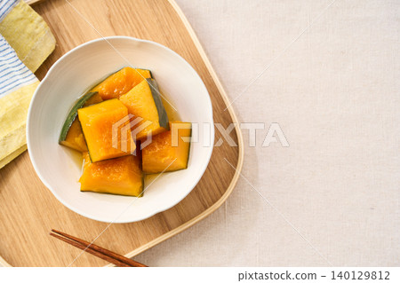 Simmered pumpkin: A classic Japanese home-style dish. Simmered pumpkin: A classic Japanese home-style dish. 140129812