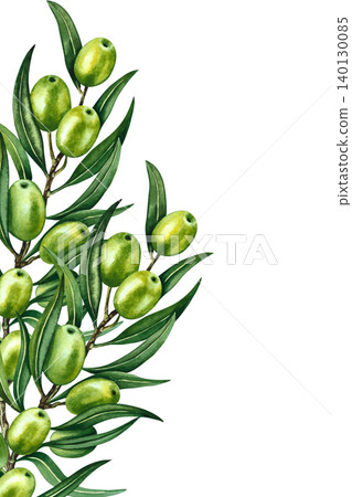 Olive branches frame. Hand-drawn watercolor illustration. Perfect for creating labels, prints, and decor, as well as packaging, postcards, posters, and more. Olive branches frame. Hand-drawn watercolor illustration. Perfect for creating labels, prints, and decor, as well as packaging, postcards, posters, and more. 140130085