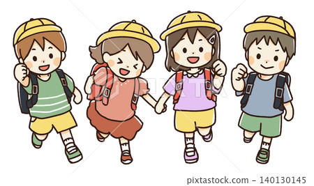 一幅小學生並肩行走的插圖。 一幅小學生並肩行走的插圖。 140130145