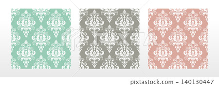 Wallpapers in the style of Baroque.. Set of colored floral ornaments. Seamless vector backgrounds Graphic patterns for fabric, wallpaper, packaging. Ornate Damask flower illustration Wallpapers in the style of Baroque.. Set of colored floral ornaments. Seamless vector backgrounds Graphic patterns for fabric, wallpaper, packaging. Ornate Damask flower illustration 140130447