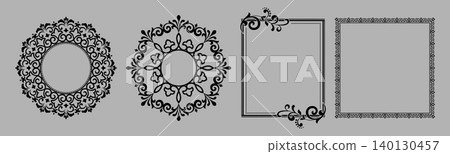 Set of decorative frames Elegant vector element for design in Eastern style, place for text. Floral black and gray frames. Lace illustration for invitations and greeting cards 140130457