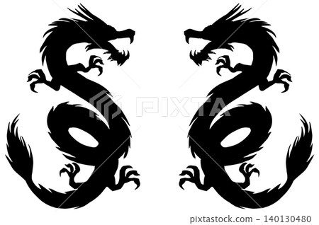 雙龍部落龍紋身輪廓設計 雙龍部落龍紋身輪廓設計 140130480