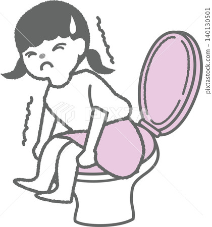 一幅女孩坐在馬桶上用力排便的插圖(兒童便秘)。 一幅女孩坐在馬桶上用力排便的插圖(兒童便秘)。 140130501