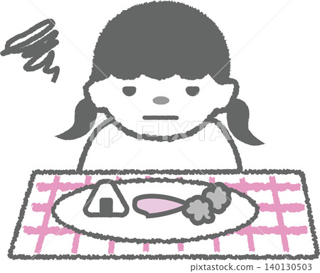 一幅插圖,描繪了一個女孩因腹脹、便秘和其他身體不適而進食困難的情景。 一幅插圖,描繪了一個女孩因腹脹、便秘和其他身體不適而進食困難的情景。 140130503
