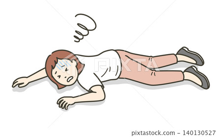 An illustration of a young woman lying face down after falling. 140130527