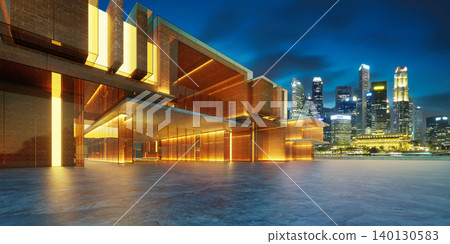 3d rendering modern building featuring brick and glass architecture at night 3d rendering modern building featuring brick and glass architecture at night 140130583