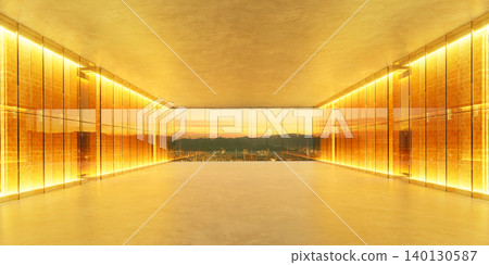 3d rendering modern empty room overlooking city during sunset 3d rendering modern empty room overlooking city during sunset 140130587
