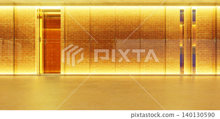 3d rendering modern interior with glass partitions brick wall and golden lighting 3d rendering modern interior with glass partitions brick wall and golden lighting 140130590