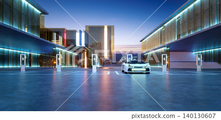3d rendering electric car charging in smart city station 140130607