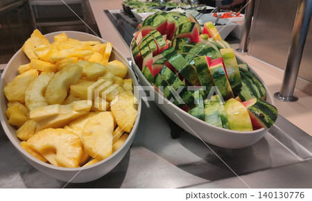 Dining Room Buffet aboard the abstract luxury cruise ship. Healthy breakfast at modern liner concept Dining Room Buffet aboard the abstract luxury cruise ship. Healthy breakfast at modern liner concept 140130776